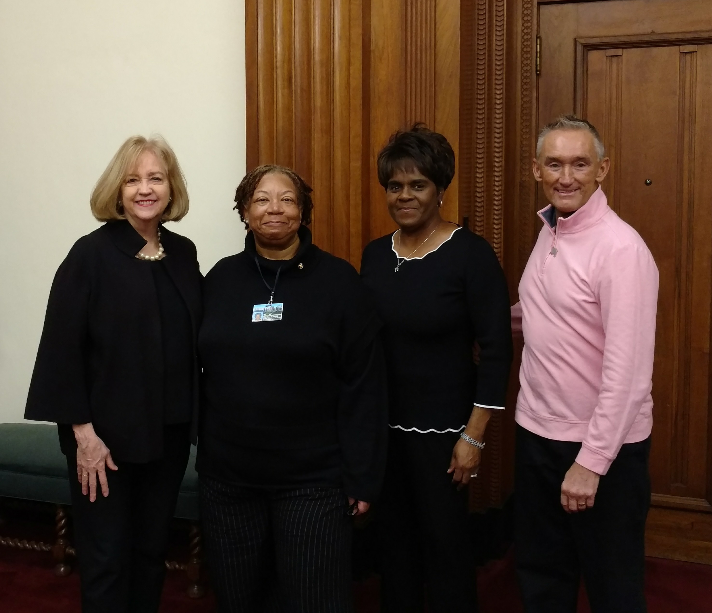 Pictured from left:  Mayor Lyda Krewson, honoree Von Tina Estes Harvey, Sylvia Donaldson, Employee Relations Manager in the Department of Personnel and Personnel Director Richard Frank. 