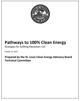 Cover page for the Pathways to 100% Clean Energy Report issued October 16, 2019