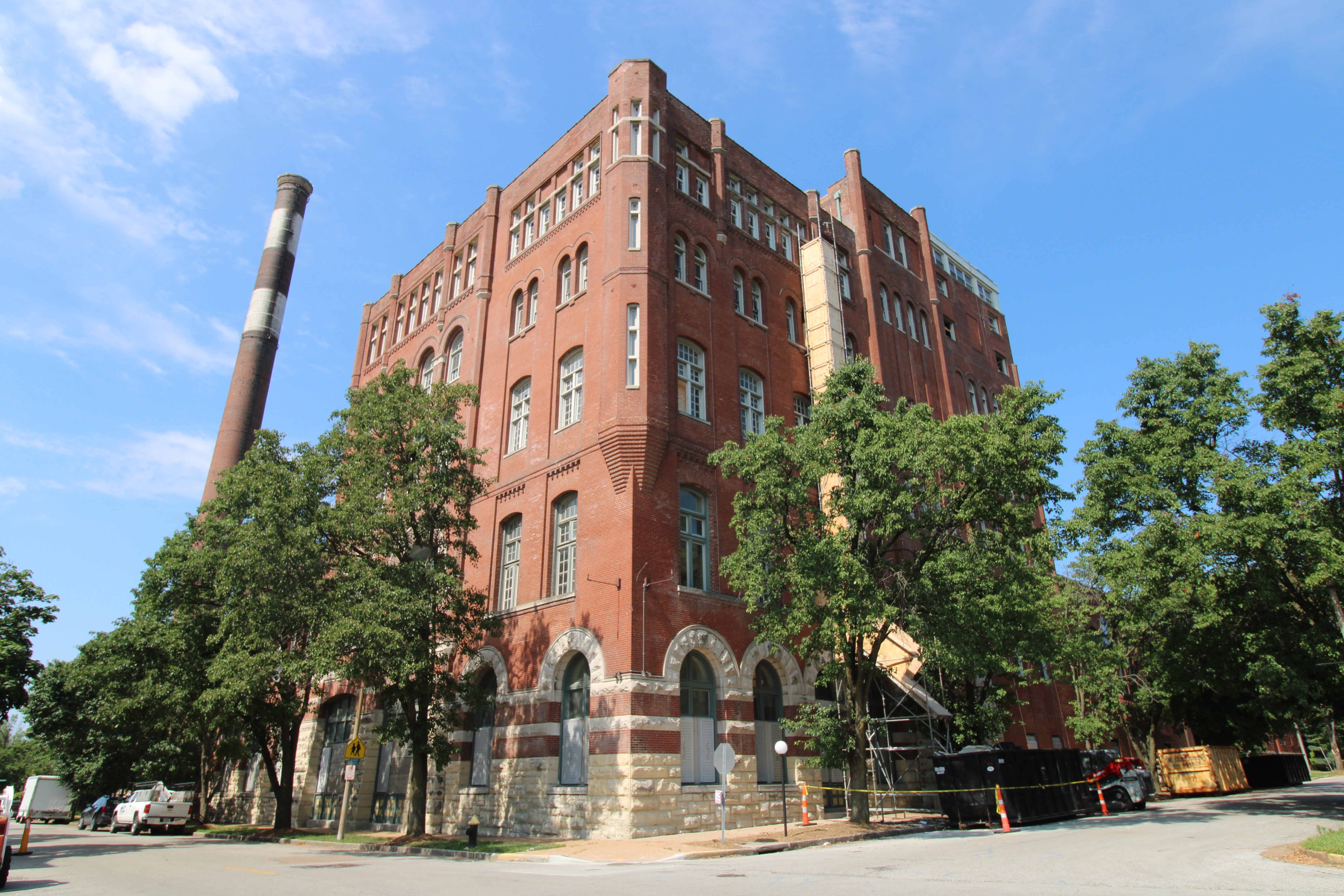 The Brewery apartment building is a large brick structure