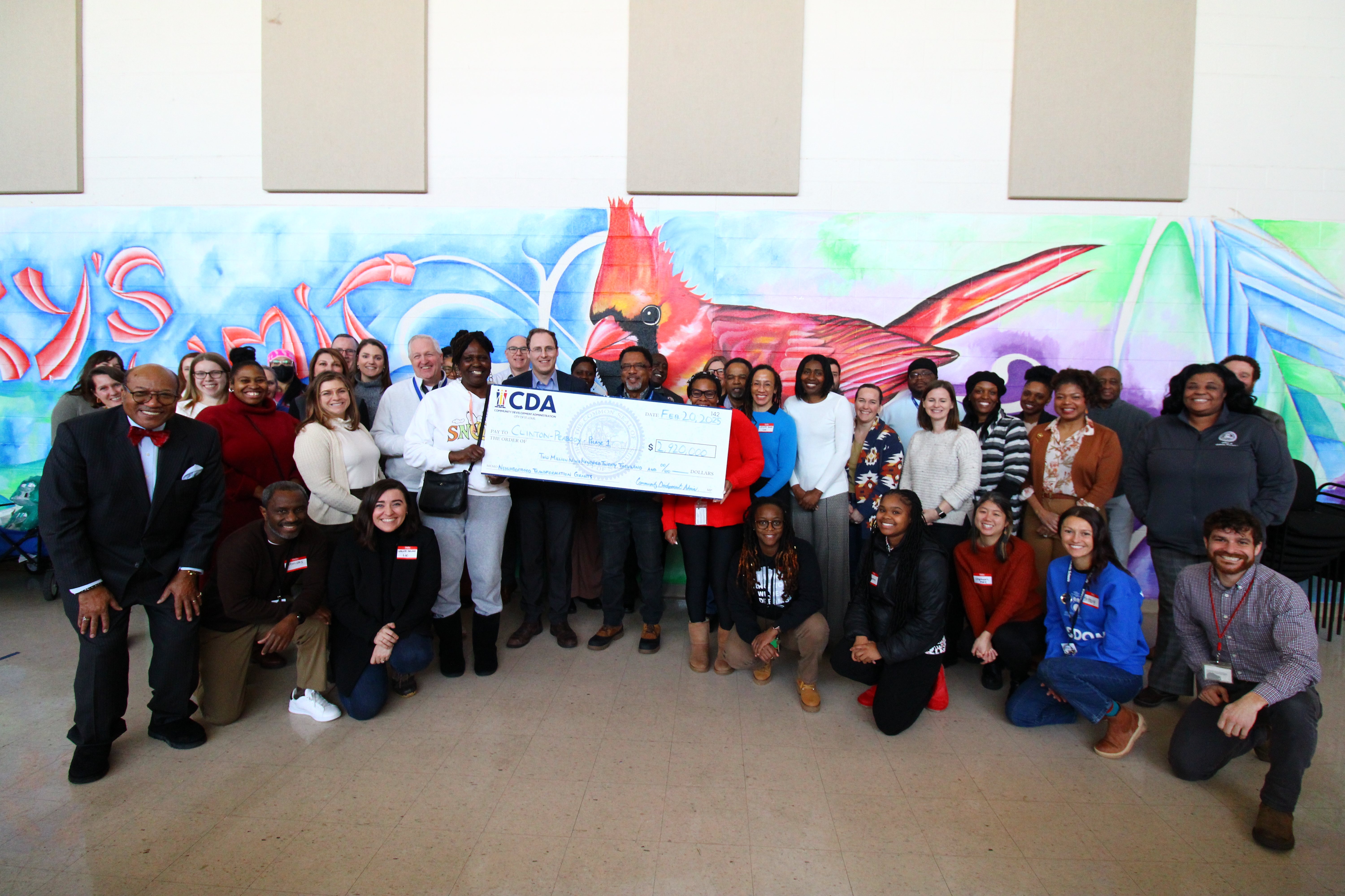 CDA staff present a ceremonial check to the Clinton Peabody residents council on February 20, 2025. The Neighborhoods Transformation Grant will renovate the Al Chappelle Community Center.