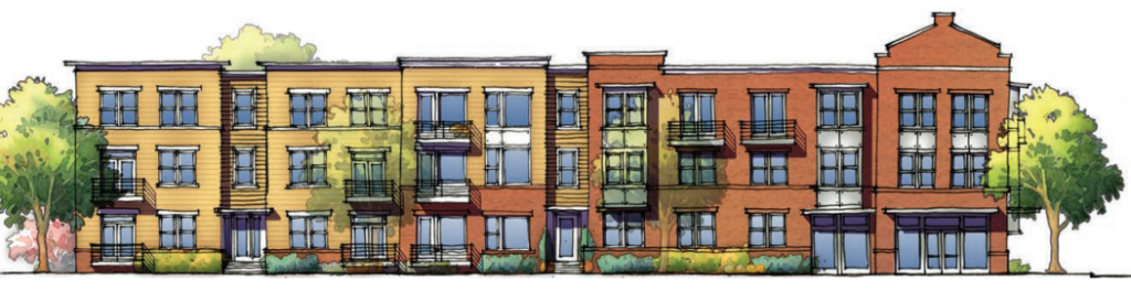 streetscape drawing commercial mixed use buildings