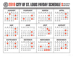 Thumbnail image of the 2019 City of St. Louis Payday Schedule calendar