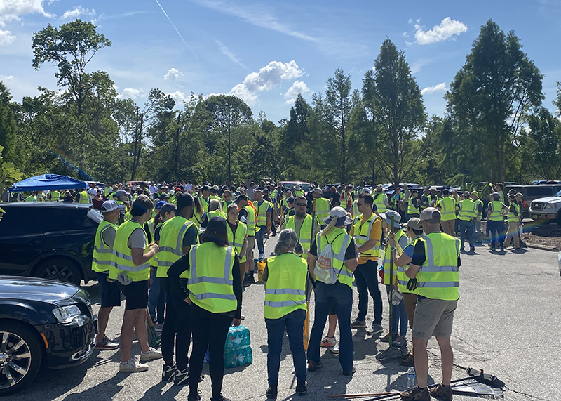 Volunteers organizing for cleanup efforts