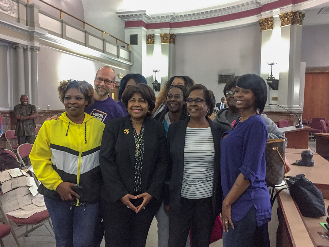 Comptroller Darlene Green speaks with constituents after the public hearing for the FY20 budget.