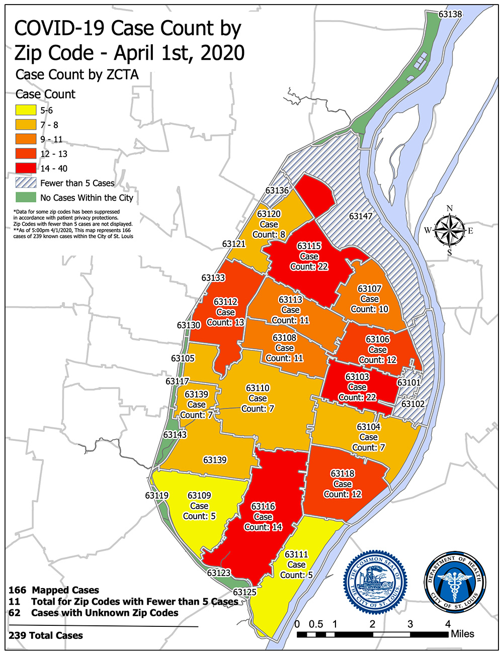 St Louis City Zip Code Map COVID 19 Data By Zip Code for 4 1 2020