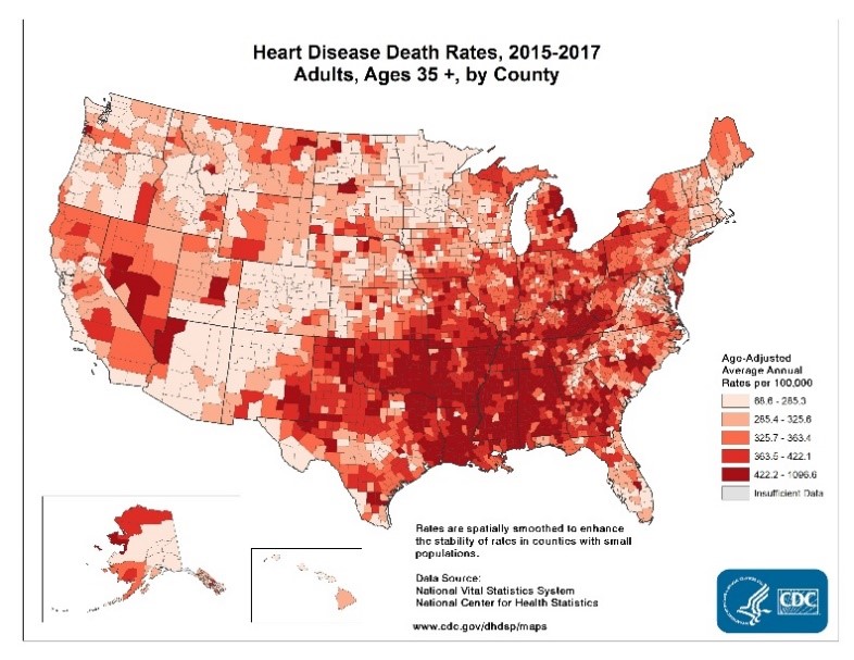 Heart Disease Death Rates 2015 to 2017 CDC