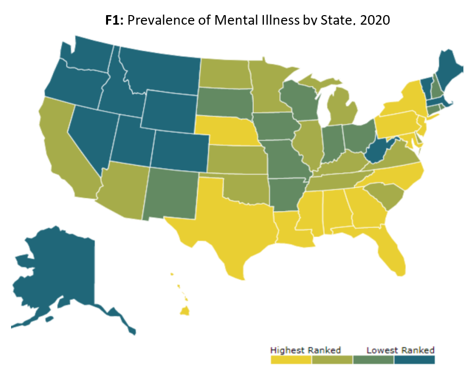 Prevalence of Mental Illness by State, 2020