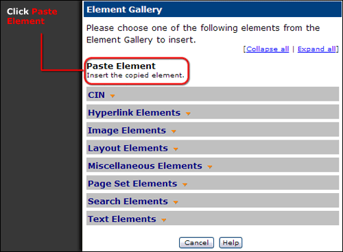 Link to paste the element