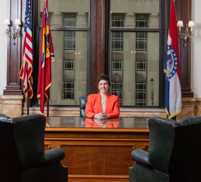 Mayor Cara Spencer at her desk in City Hall 