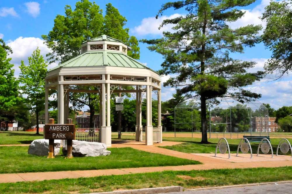 Amberg Park sign and gazebo