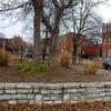 Pontiac Square Park with old stone retaining wall