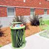 Ruth Porter Mall green leaf bench and trash can