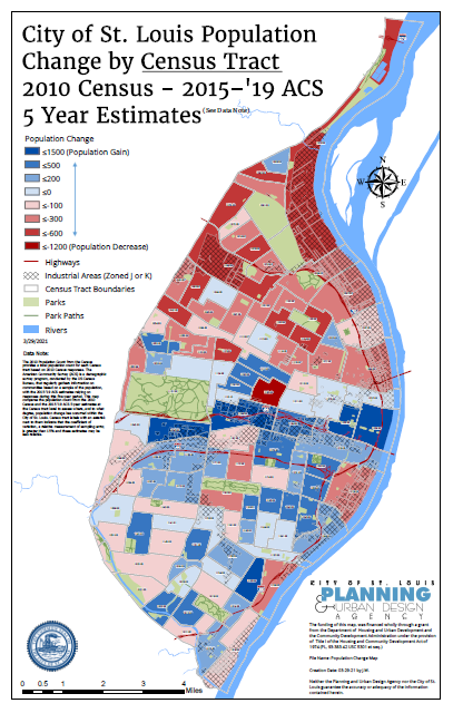 A map of population change by Census Tract