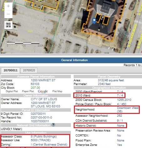 Parcel Information Displayed on Geo St. Louis