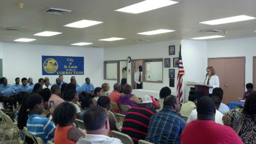 Public Safety Charlene Deeken at the podium on June 28, 2013.