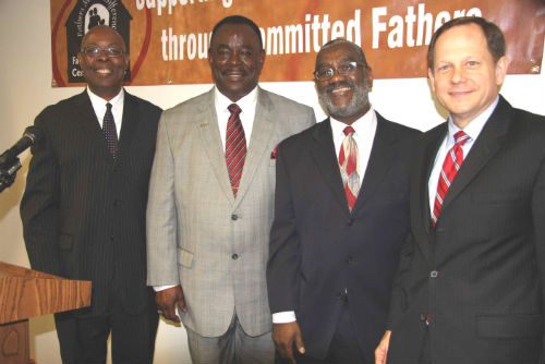 Judge Jimmie Edwards, Halbert Sullivan, Michael K. Holmes and Mayor Francis Slay at Face Forward Grant announcement on July 16, 2013.
