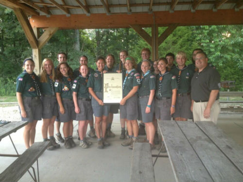 BPS President Rich Bradley (r) presents a proclamation for Swift Base Staff Day on July 15, 2013.