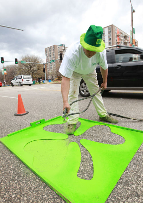 St Patrick Day Parade street preparation