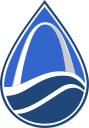 Water Division Logo: a water droplet with the Arch and river inside