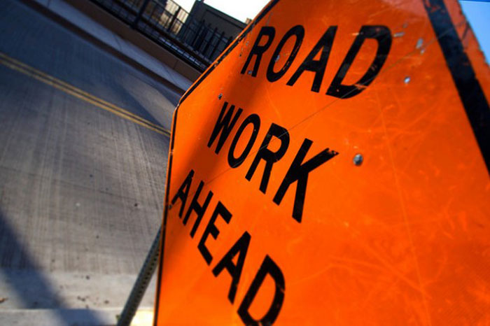 Road work ahead sign