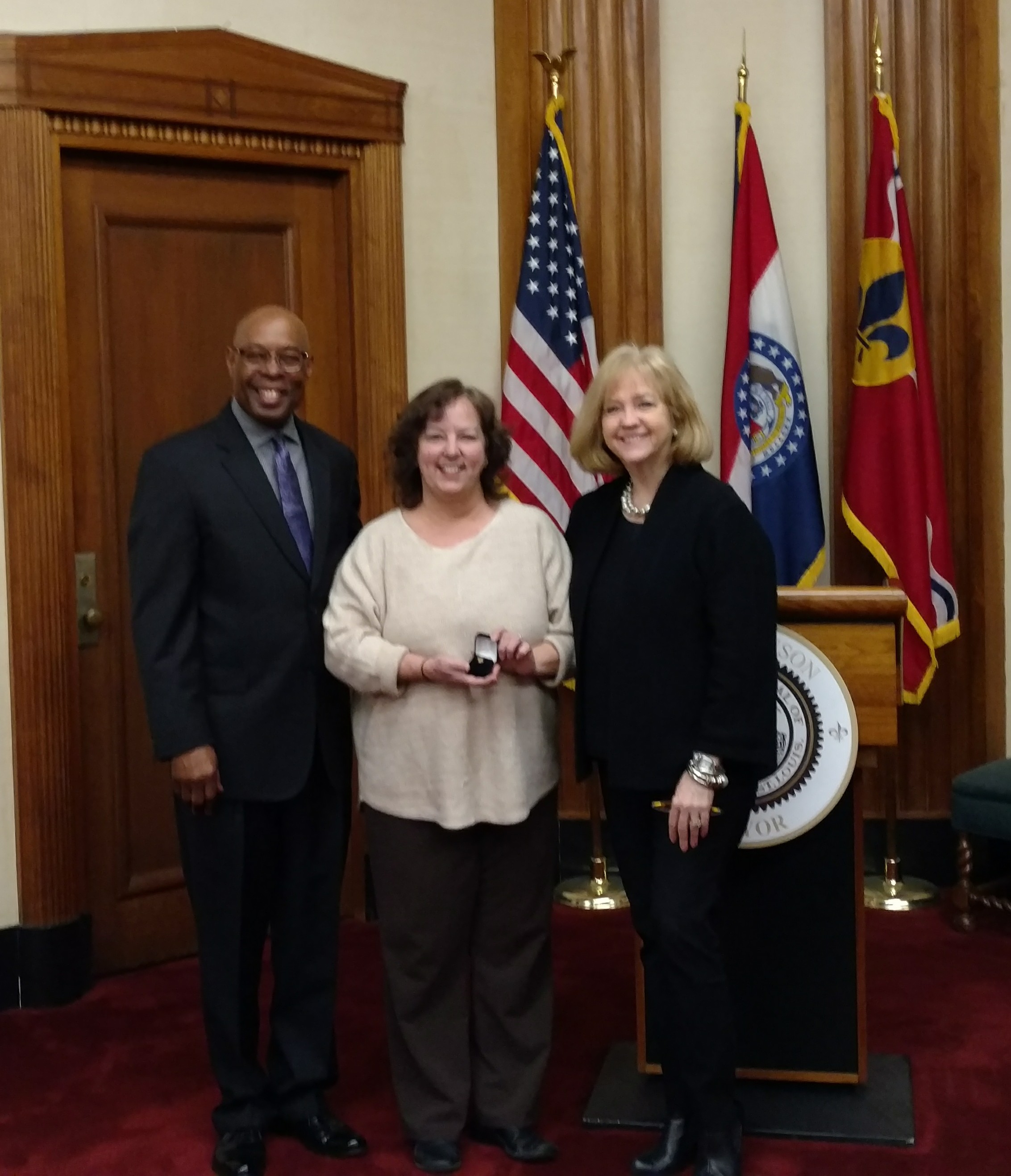 From left:  Judge Jimmie Edwards, Anna Funk and Mayor Lyda Krewson