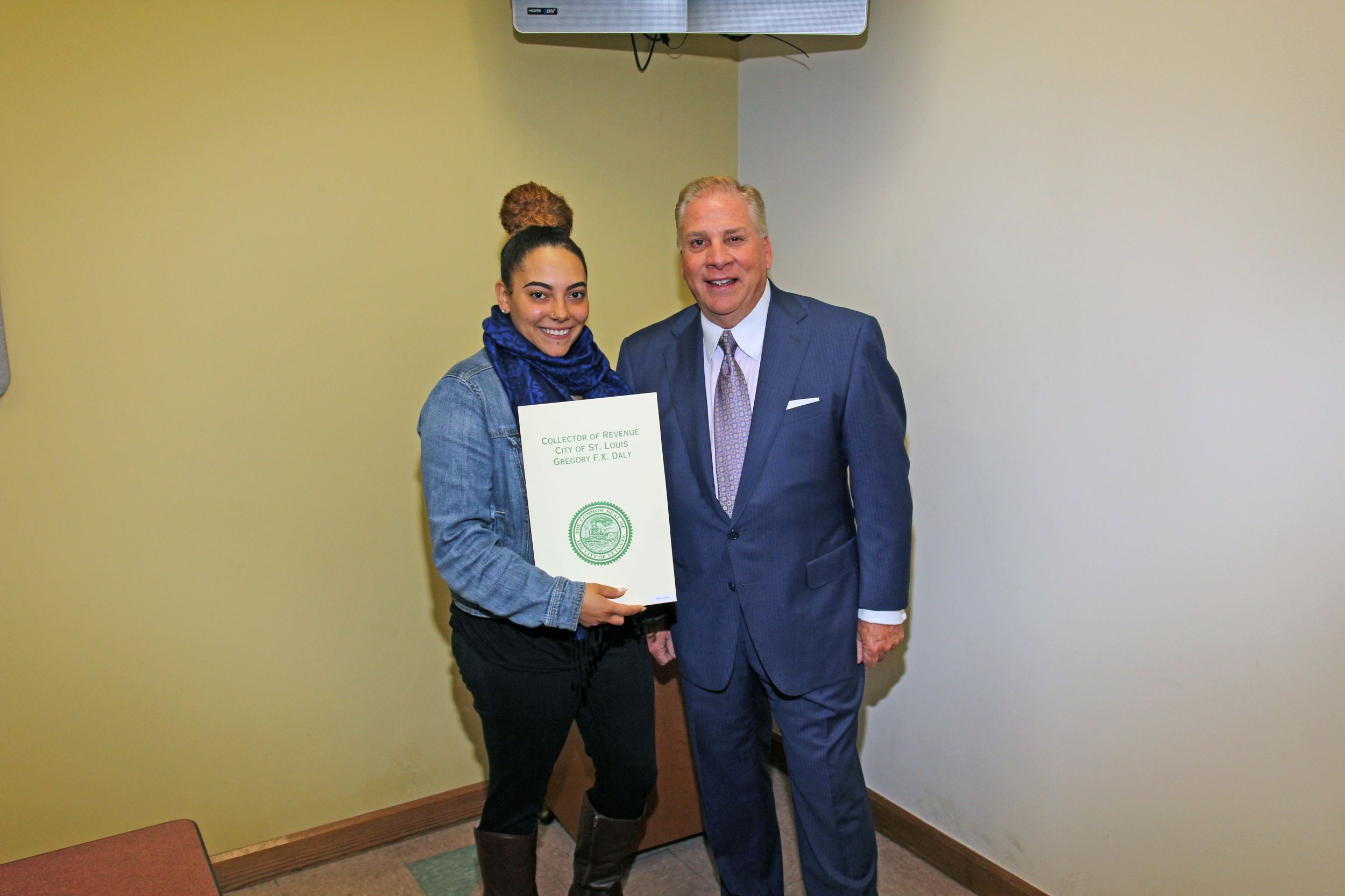 Collector of Revenue F.X. Daly recognizes Felishia Dattoli