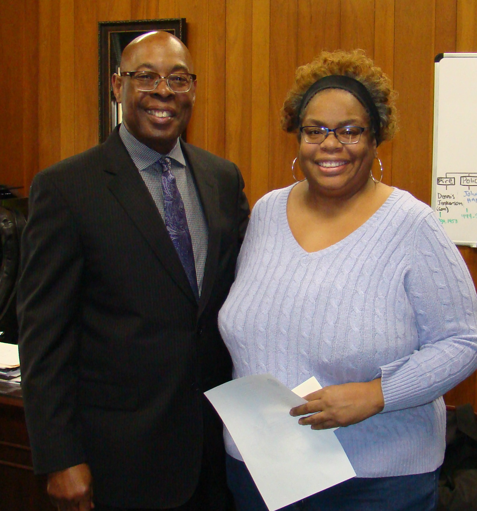 Pictured from left:  Public Safety Director Judge Jimmie Edwards and Maria Hicks