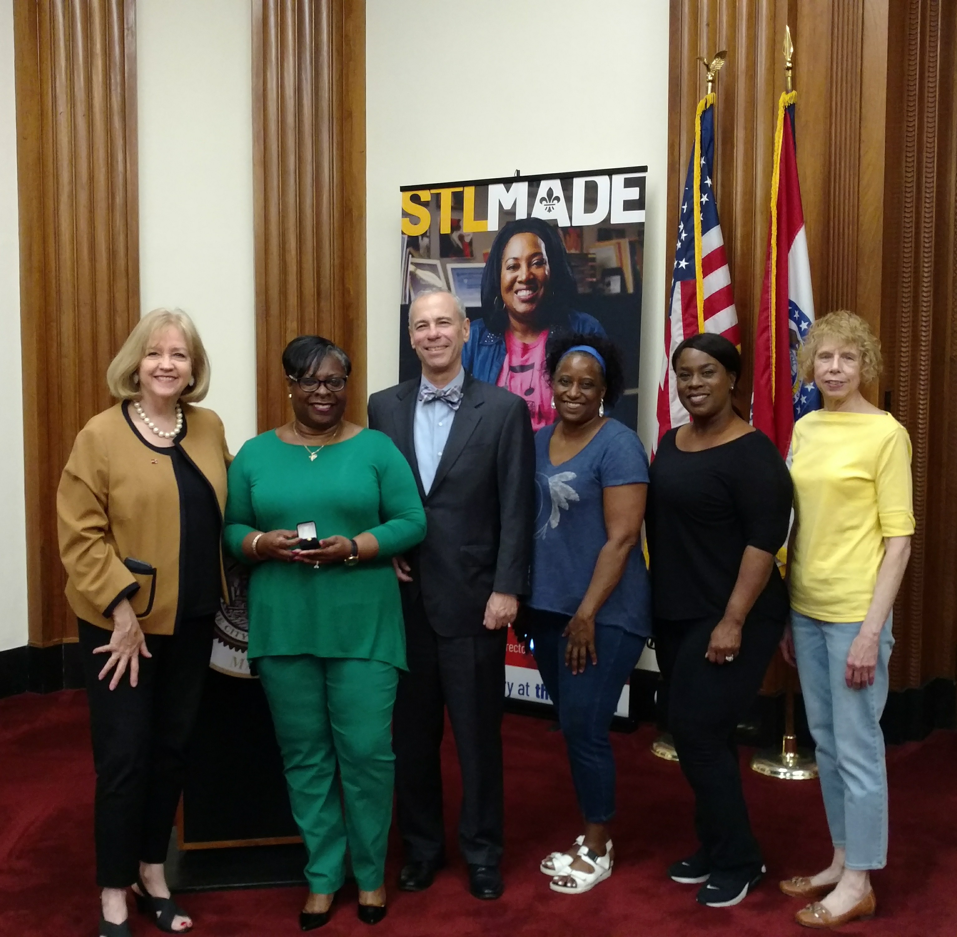 Mayor Krewson, Deborah Lattier, Julian Bush, Lovey Davis, Monique Valiant, and Joan Jennings