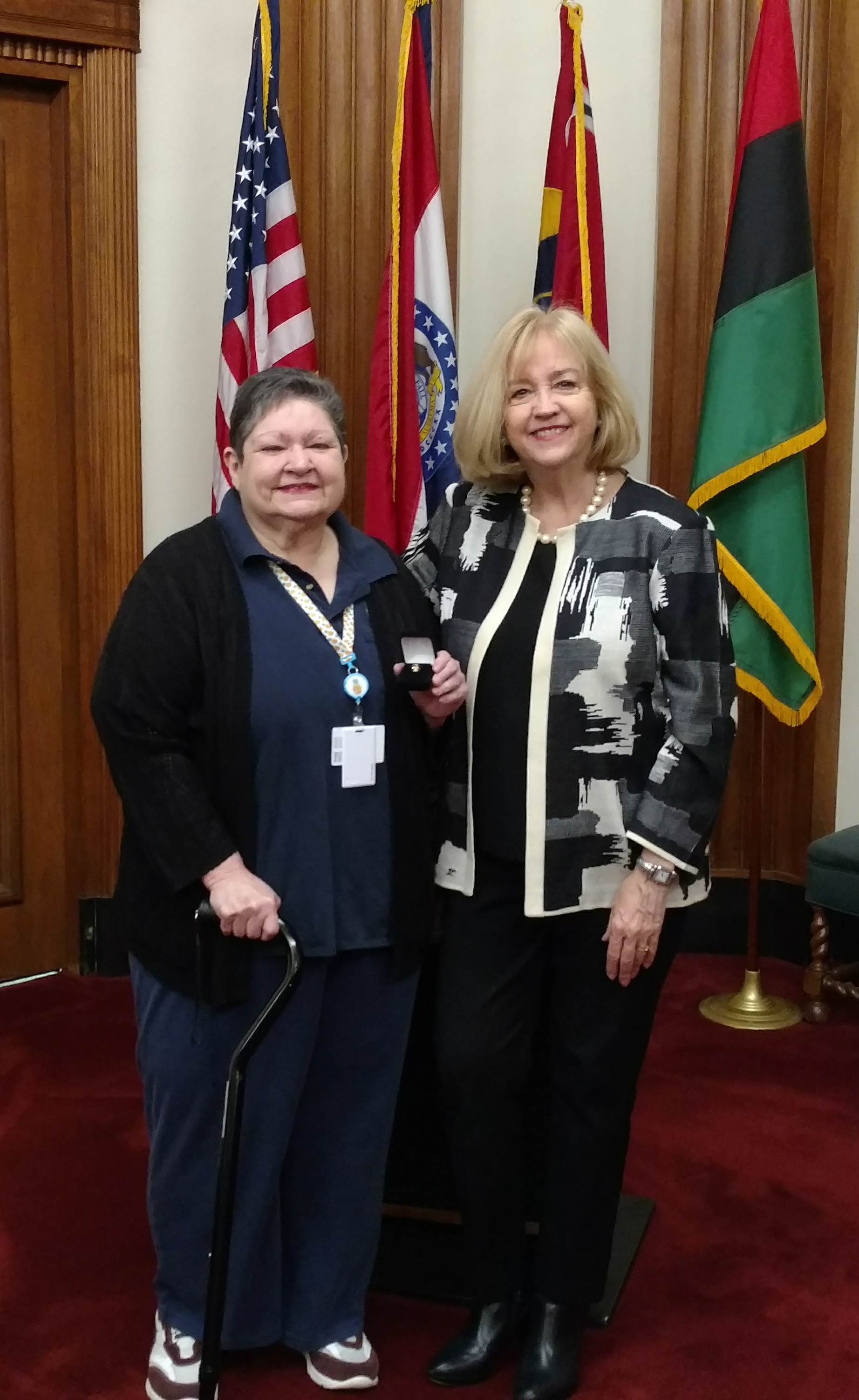 Mayor Lyda Krewson recognizes Patricia Young for her many years of service with the City.