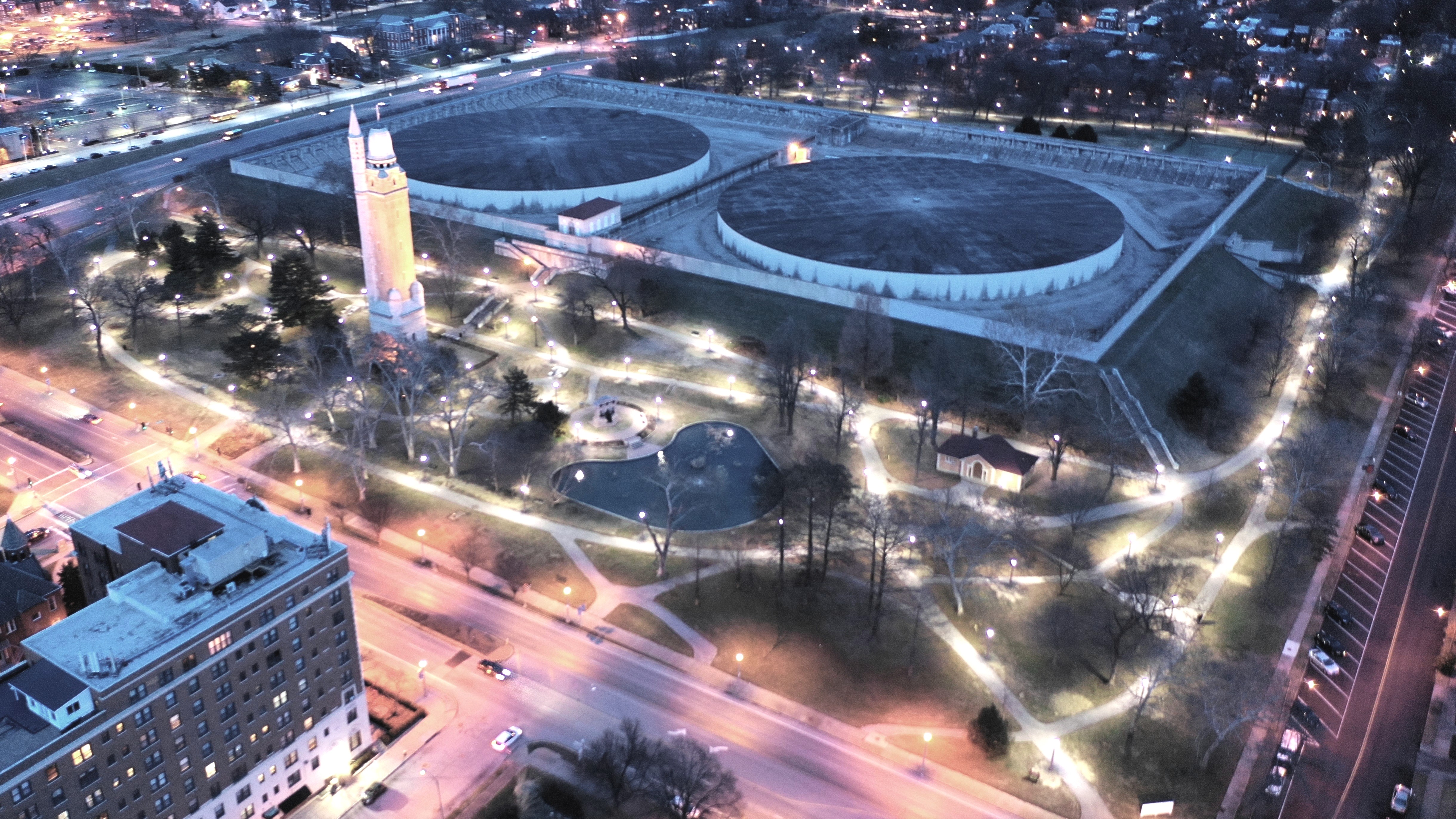 View of the new lighting in Reservoir Park