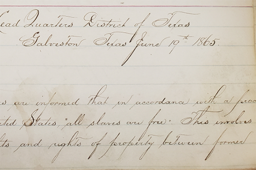 The official handwritten record of General Order No. 3, is preserved at the National Archives Building in Washington, DC.