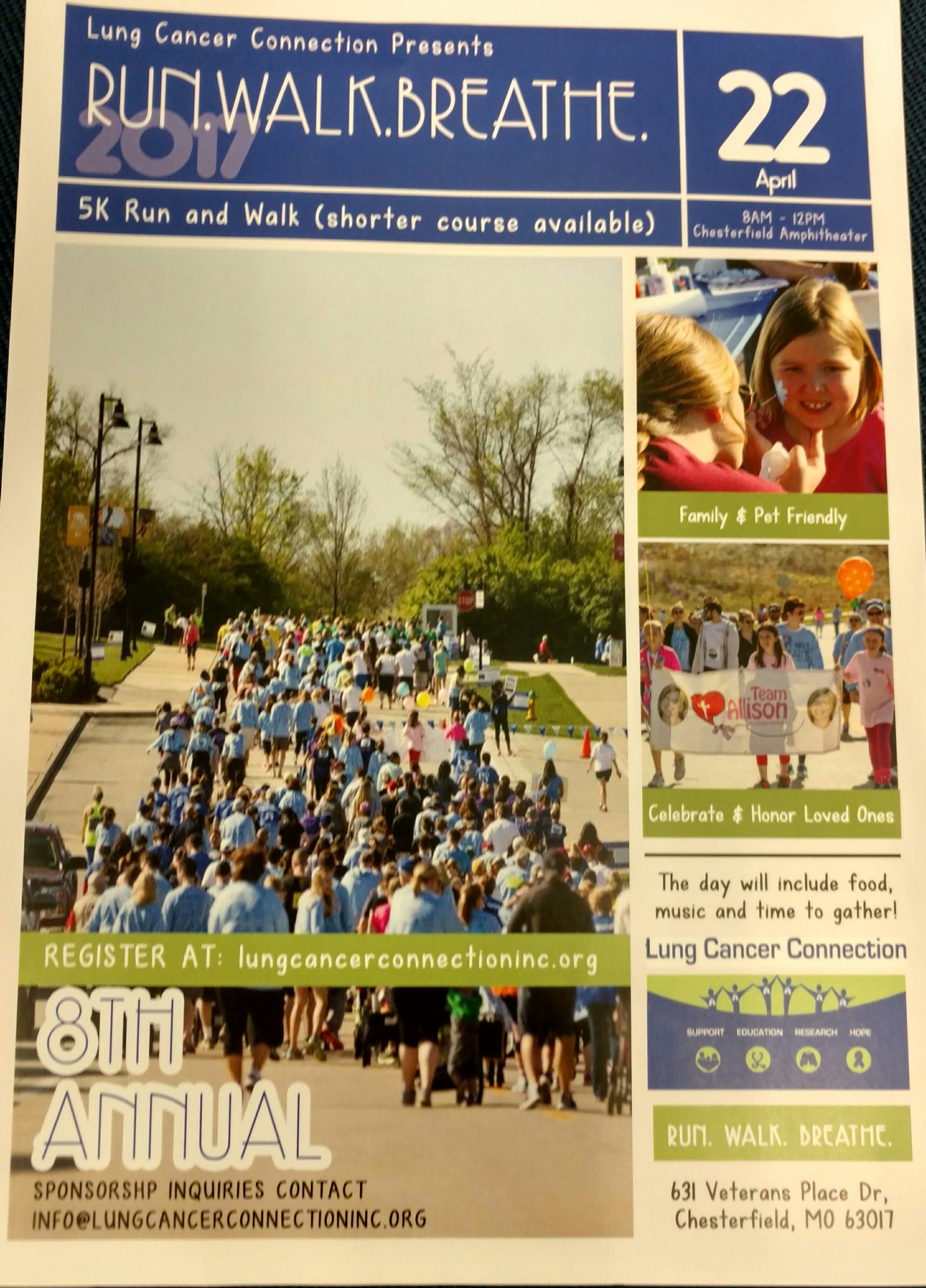 Flyer for 8th Annual Lung Cancer Connection 5K on April 22, 2017