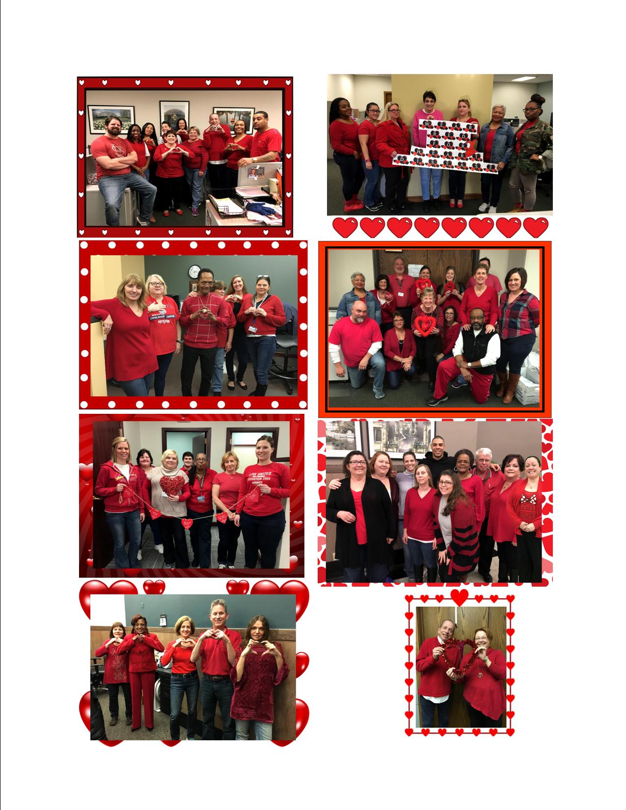Collage of photos of Collector of Revenue employees wearing red on Feb. 3, 2017 -- National Wear Red Day
