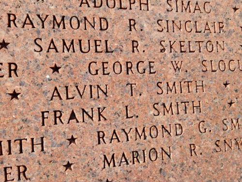 PFC Alvin T. Smith's name engraved in the Court of Honor in St. Louis, MO