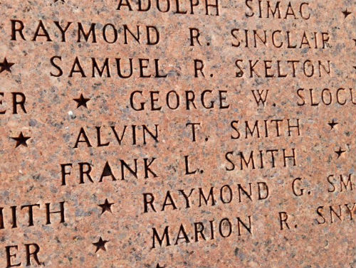 PFC Alvin T. Smith's name engraved in the Court of Honor in St. Louis, MO