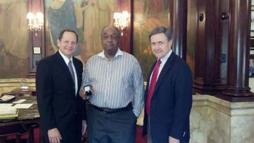 Mayor Slay, Amans Robinson, and Ed Bushmeyer