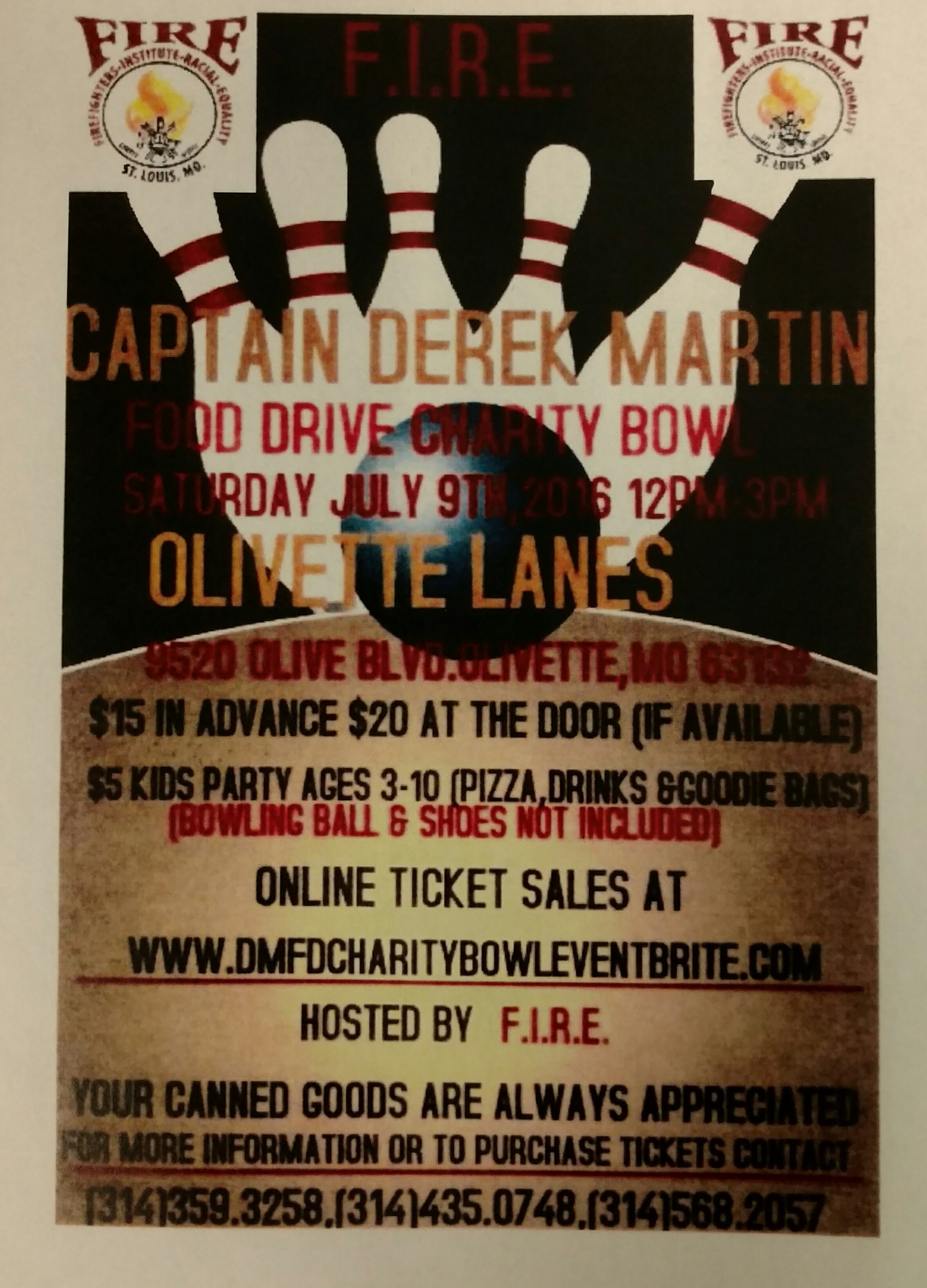 Flyer for the 2016 Captain Derek Martin Food Drive Charity Bowl 