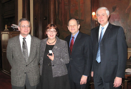 John Stoverink, Joanna Stoverink, Mayor Francis G. Slay and Jim Garavaglia