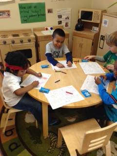 Coloring activity at at a daycare for National Nutrition Month (March 2016)