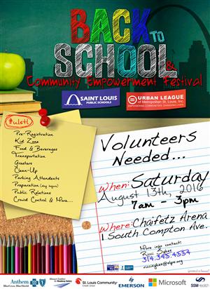 Flyer for the 2016 Back to School Festival on Aug. 13, 2016