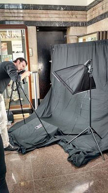 Photographers at Soldiers' Memorial shooting WW I artifacts